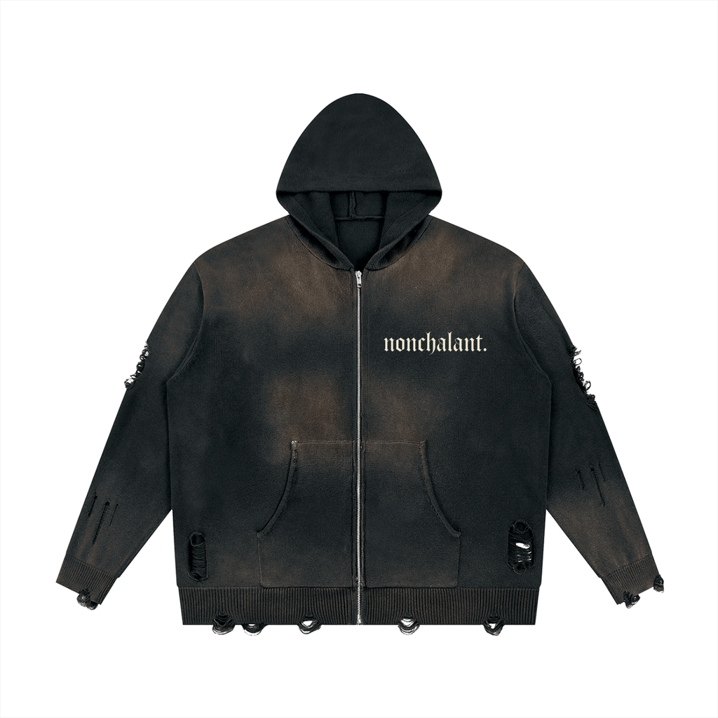 Unisex Distressed Full Zip Sweater