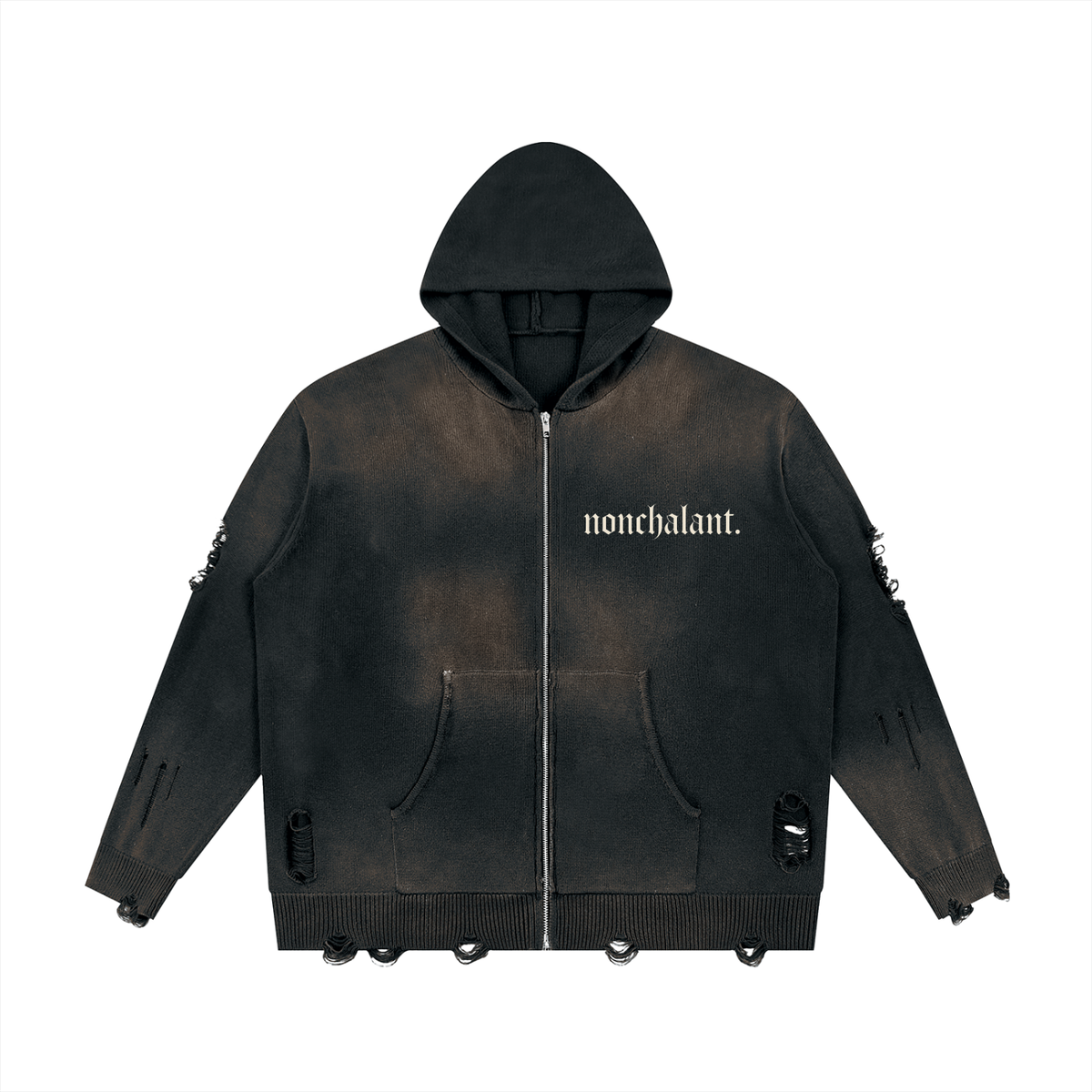 Unisex Distressed Full Zip Sweater