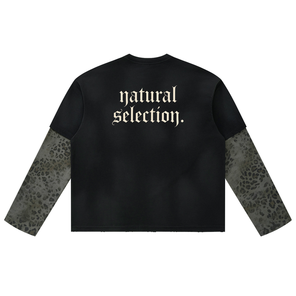 Unisex Vintage Wash Leopard Paneled Layer T-Shirt