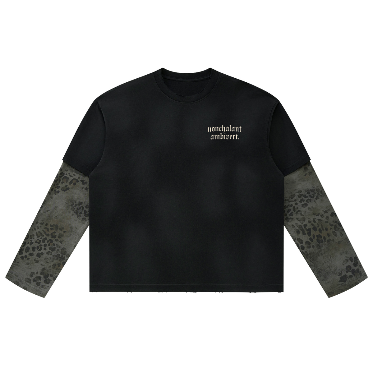 Unisex Vintage Wash Leopard Paneled Layer T-Shirt