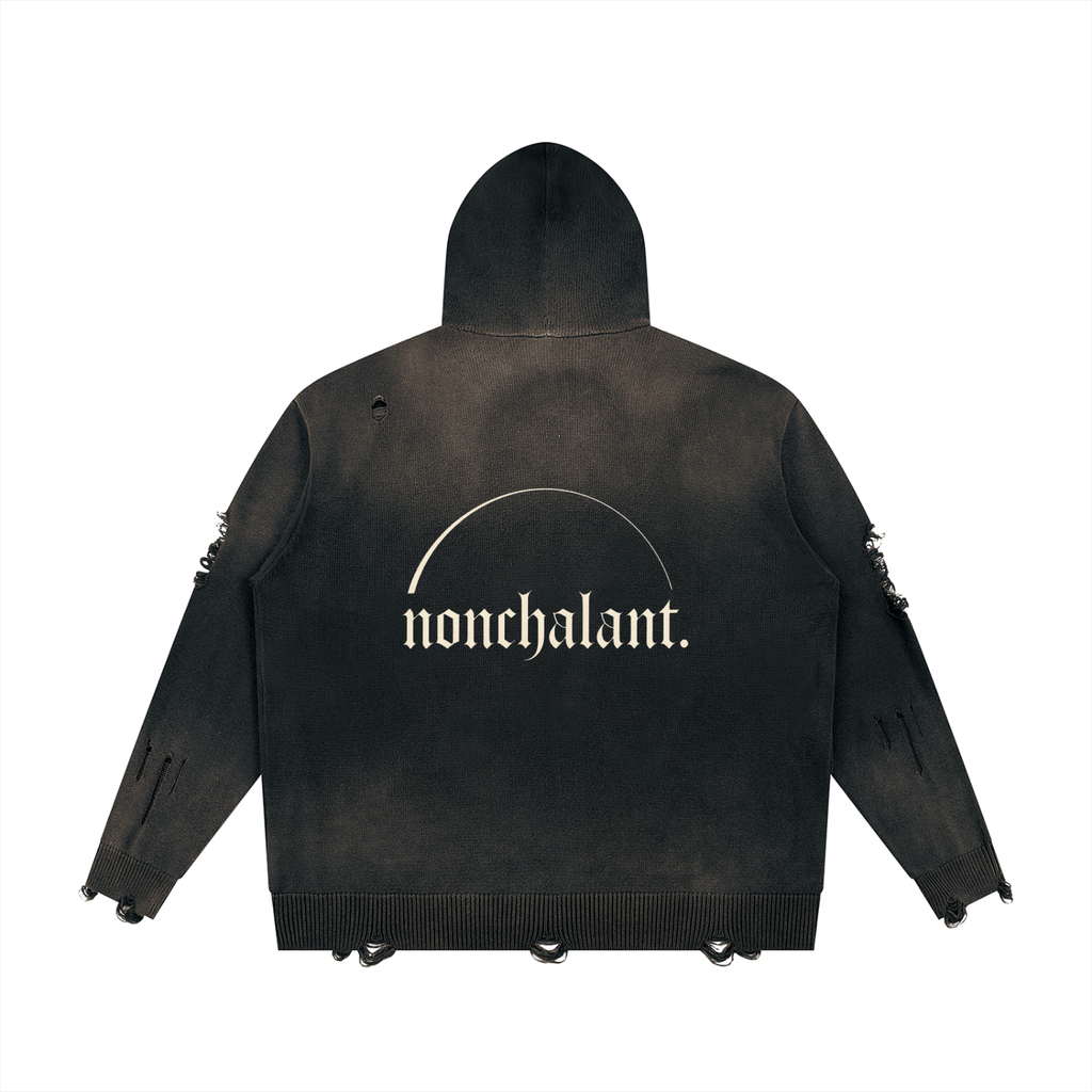 Unisex Distressed Full Zip Sweater